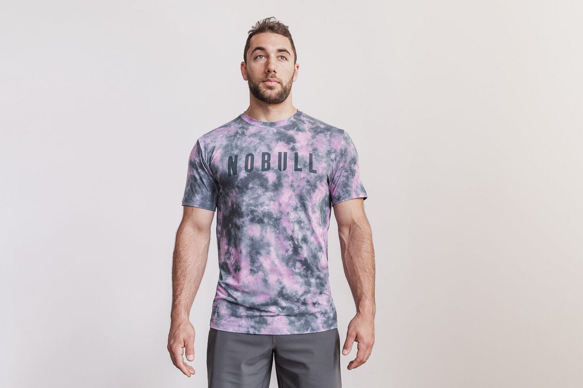 Nobull Tie-Dye Men\'s T Shirts Pink | Australia (RH0742)